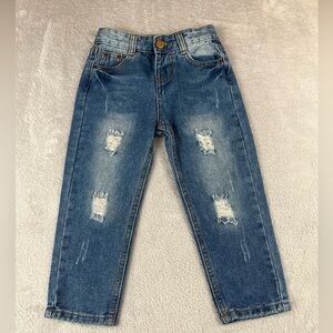 Kidscool Space  blue medium wash distressed straight leg jeans size 3-4 Years